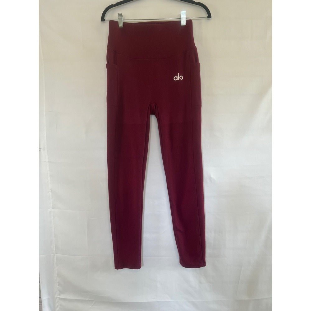 Alo Yoga Burgundy Ribbed High Waist Leggings with Pockets Size Medium